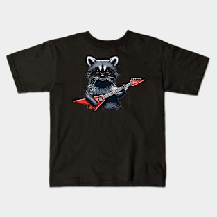 Guitar Rock Music Concert Band Festival Funny Raccoon Kids T-Shirt